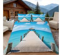 Funda Nordica Cama 135/150 Muelle Costero 3D Fundas Nordicas Océano Tropical 3pcs Ropa de Cama Microfibra Suave Funda Nordica 220 x 240 y 2 Funda de Almohada 50x80 cm