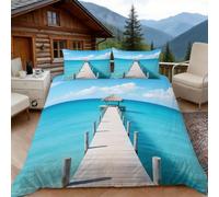 Funda Nordica Cama 135/150 Muelle Costero 3D Fundas Nordicas Océano Tropical 3pcs Ropa de Cama Microfibra Suave Funda Nordica 220 x 240 y 2 Funda de Almohada 50x80 cm