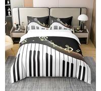 Funda Nordica Cama 135/150 Música de Piano 3D Ropa de Cama Música Rayada Suave Microfibra Funda Nórdica 220x240 cm con Cremallera y 2 Funda De Almohada 50x75 cm J.466