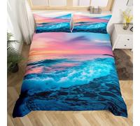 Funda Nordica Cama 135/150 Océano Tropical Ropa de Cama Paisaje al Amanecer de Microfibra Suave Impresión 3D Funda de Edredón 220x240 cm con 2 Fundas Almohada 50x75 cm a.482