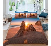Funda Nordica Cama 135/150 OcéAno Y Playa Funda de edredon Paisaje del Amanecer 3D Funda Nórdica 220x240 Funda Nordica de Microfibra Suave con Cremallera + 2 Fundas de Almohada 50x75cm e-2855