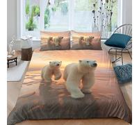 Funda Nordica Cama 135/150 Oso Polar 3D Microfibra Suave Ropa de Cama Animales Polares 3 Pezzi Include 1 Fundas de Edredón 220x240 cm 2 Fundas de Almohada 50x75cm j-1793