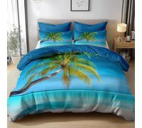 Funda Nordica Cama 135/150 Paisaje Marino Tropical, Suave Transpirable Microfibra Ropa de Cama Hawái Reversible Funda Edredon 220x240 cm, 2 x Funda de Almohada 50x75 cm, 3D Funda de Edredón e.7788