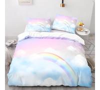 Funda Nordica Cama 135/150 Patrón de Arcoíris 3D Ropa de Cama Microfibra Suave Nubes Funda de edredón 220x240 cm con Cremallera y 2 Funda de Almohada 50x75 para Cama Doble I.2543