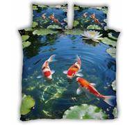 Funda Nordica Cama 135/150 Peces Koi Funda Edredon Microfibra Suave 3D Juego de Ropa de Cama Estilo Chino Funda Nordica 220x240 y 2 Fundas de Almohada 50x75 cm F-1916
