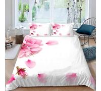 Funda Nordica Cama 135/150 PéTalos Rosas Funda de edredon Estampado Blanca 3D Funda Nórdica 220x240 Funda Nordica de Microfibra Suave con Cremallera + 2 Fundas de Almohada 50x75cm d.4007