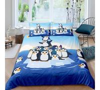 Funda Nórdica Cama 135/150 Pingüinos de Dibujos Animados Impresión 3D Microfibra Suave Ropa de Cama Niños, Niños y Niñas Funda Edredon 220x240 cm con Cremallera y 2 Fundas de Almohada 50x75 cm h.3653
