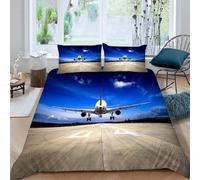 Funda Nordica Cama 135/150 Pista de Vuelo 3D Impresión Funda de Edredón Cielo Azul Microfibra Suave Transpirable Funda Nórdica 240x220 cm con 2 Fundas de Almohada 50x75cm b_239