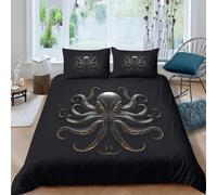 Funda Nordica Cama 135/150 Pulpo de Aguas Profundas Ropa de Cama 3D Vida MarinaMicrofibra Suave 3 Piezas Include 1 Fundas Nórdica 150x200 cm y 2 Fundas de Almohada 50x75cm E-1690