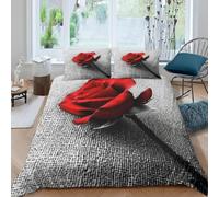 Funda Nordica Cama 135/150 Rosa Roja Microfibra Suave 3D Funda Nórdica 220x240 Pareja RomáNtica Ropa de Cama con Cremallera Fundas Edredón con 2 Fundas Almohada y-3863