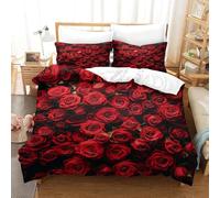 Funda Nórdica Cama 135/150 Rosa Roja Microfibra Suave Ropa de Cama 3 Piezas Fundas Nordicas 3D Flores Hermosas Funda Edredon 220x240 cm y 2 Fundas de Almohada 50x75 cm g.1685