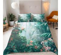 Funda Nordica Cama 135/150 Selva Tropical Funda Edredon Microfibra Suave 3D Juego de Ropa de Cama Plantas Funda Nordica 220x240 y 2 Fundas de Almohada 50x75 cm D-3964