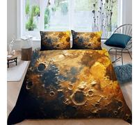 Funda Nordica Cama 135/150 Superficie Lunar 3D Microfibra Suave Ropa de Cama Cráteres de Meteoritos 3 Pezzi Include 1 Fundas de Edredón 220x240 cm 2 Fundas de Almohada 50x75cm e-635