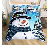 Funda Nordica Cama 135/150 Tema Navideño 3D Microfibra Suave Ropa de Cama Pupazzo di Neve 3 Pezzi Include 1 Fundas de Edredón 220x240 cm 2 Fundas de Almohada 50x75cm X.2801