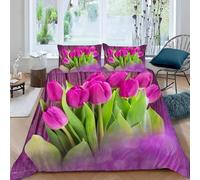 Funda Nordica Cama 135/150 Tulipanes Rosas Estampado 3D Ropa de Cama 240 X 220 cm Vegetación Romántica Microfibra Suave Funda de Edredón Cremallera con 2 Fundas de Almohada 50x75cm a-2399