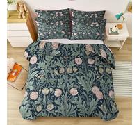 Funda Nórdica Cama 135, Arte de William Morris Enredaderas y Flores Tema Estampado Microfibra 3 Piezas Verde Suave Transpirable 230 x 220 cm Funda Nórdica + 2 Fundas de Almohada