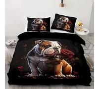 Funda Nórdica Cama 135 Bulldog Funda Edredon 200x220 Microfibra Suave, Ropa de Cama Animales 3 Piezas - Funda Nordica Bulldog y 2 Funda de Almohada 50x80 con Cremallera