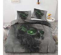 Funda Nordica Cama 135 Calavera Gris Juego de Ropa de Cama de Microfibra Hipoalergénica (NiñOs Adultos), Transpirable Fundas Nordicas 220x220 cm + 2 Fundas de Almohada 50x80 cm