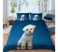 Funda Nórdica Cama 135 Cane Maltese Funda Edredon 200x220 Microfibra Suave, Ropa de Cama Animales 3 Piezas - Funda Nordica Cane Maltese y 2 Funda de Almohada 50x80 con Cremallera