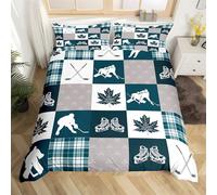 Funda Nordica Cama 135 Elementos de Hockey sobre hieloRopa de Cama Cuadros Gris azulados Microfibra Suave y Cómoda con Cremallera Funda Edredon 200x200-2 Fundas Almohada 50x75 GE784