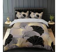 Funda Nórdica Cama 135 Foglia Di Ginkgo Funda Edredon 200x220 Microfibra Suave, Ropa de Cama Moderno 3 Piezas - Funda Nordica Foglia Di Ginkgo y 2 Funda de Almohada 50x80 con Cremallera