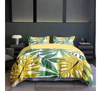 Funda Nórdica Cama 135 Foglia Di Monstera Funda Edredon 200x220 Microfibra Suave, Ropa de Cama Amarillo 3 Piezas - Funda Nordica Foglia Di Monstera y 2 Funda de Almohada 50x80 con Cremallera