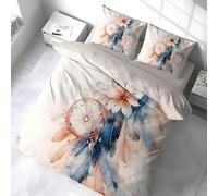 Funda Nordica Cama 135 Plumas y Flores, atrapasueños Beige Ropa de Cama Microfibra Suave y Cómoda con Cremallera Funda Edredon 200x200-2 Fundas Almohada 50x75 GA652