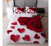 Funda Nordica Cama 135 Rosa Roja, Funda Nordica 180x200 PéTalos En Forma De CorazóN, Conjuntos de Cama Estampado 3D con Cremallera, Funda Nórdica Microfibra y 2 Funda de Almohada 50x75 cm