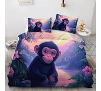 Funda Nórdica Cama 135 Scimmia Cartoni Animati Funda Edredon 200x220 Microfibra Suave, Ropa de Cama Animales 3 Piezas - Funda Nordica Scimmia Cartoni Animati y 2 Funda de Almohada 50x80 cm