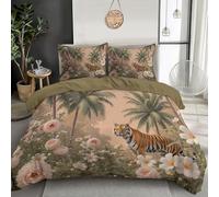 Funda Nórdica Cama 135 X 200 Cm, Funda Nórdica Flores Colores con Cremallera, Pintura Al Óleo Jardín Microfibra 3 Piezas con 2 Fundas De Almohada 50X75, Verde Suave Y Cómodo