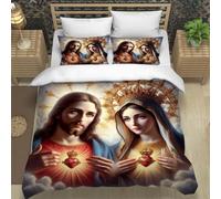 Funda Nordica Cama 150 135 90 Juvenil con Cremallera,Funda Edredon Microfibra 155X220 + 50X75 Funda De Almohada,3D Juego De Ropa De Cama Verano Invierno,Religiosa Virgen María Y Jesús,A7