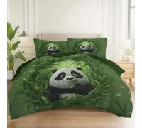 Funda Nordica Cama 150/135 Estilo Anime Animales Pandas Imprimir con 2 Funda Almohada, Microfibra Juegos de Ropa de Cama de Verano para Adultos Adolescentes 240 x 220 cm, Verde