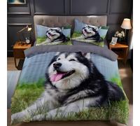 Funda Nordica Cama 150 Alaskan Malamute Ropa de Cama Verde Microfibra Suave y Cómoda con Cremallera Funda Edredon 220x240-2 Fundas Almohada 50x75 QE1673