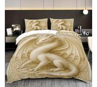 Funda Nordica Cama 150 Bestia MíTica, Funda Nordica 220x240 DragóN Dorado, Conjuntos de Cama Estampado 3D con Cremallera, Funda Nórdica Microfibra y 2 Funda de Almohada 50x75 cm