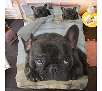 Funda Nordica Cama 150 Bulldog FrancéS Negro Colchas Cama 150 para Niños Adultos con Cremallera Suave Transpirable 110gsm Microfibra Fundas Nordicas 220x260 cm + 2 Fundas de Almohada 50x80 cm