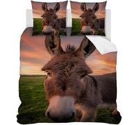 Funda Nordica Cama 150 Burro 3D Funda Edredón 240x220 cm Burro y 2 Fundas de Almohada 50x75cm con Cremallera, Juego de Ropa de Cama 3 Piezas de Microfibra Hipoalergénica C-1686