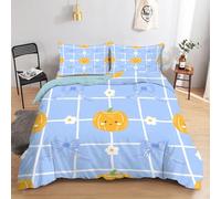 Funda Nórdica Cama 150 Calabazas Amarillas, Funda Edredon 220x240 Microfibra, Ropa de Cama Cuadrícula Lazos Azules - Funda Nordica Margaritas y 2 Funda de Almohada 50x75 con Cremallera, F-550