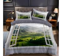 Funda Nordica Cama 150 Campos en terrazasRopa de Cama Ventana Falsa Microfibra Suave y Cómoda con Cremallera Funda Edredon 220x240-2 Fundas Almohada 50x75 GH1571