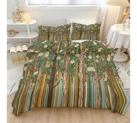 Funda Nordica Cama 150, con 2 Funda Almohada 50x75 cm, Estilo William Morris Madera Rayas Funda Nordica Marrón de 100% Microfibra Suave Reversible Juego de Cama, 220 x 240 cm