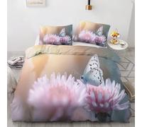 Funda Nórdica Cama 150 Crisantemo Rosa Funda de Edredón 240x220 Mariposa Juego de Funda Nórdica de Microfibra Suave con Cremallera y 2 Fundas de Almohada 50x75