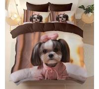 Funda Nórdica Cama 150 de 3 Piezas, Multicolor Microfibra Funda de Edredón 200 x 200 cm + 2 Fundas Almohada, Fotografía Lindo Animales Shih Tzu Funda Nordica con Cremalleras para Infantil Niños Niña
