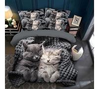 Funda Nordica Cama 150 Dos Gatos, Lindos y Elegantes Ropa de Cama Microfibra Suave y Cómoda con Cremallera Funda Edredon 220x240-2 Fundas Almohada 50x75 GB401