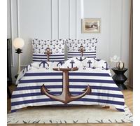 Funda Nordica Cama 150 Funda Edredón Microfibra Azul Marino Fundas Nordicas 240x220 cm y 2 Funda Almohada 50x80 cm Ancla, OcéAno Juego de Ropa de Cama de 3 Piezas Cierre de Cremallera c4478