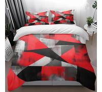 Funda Nordica Cama 150 Geometría Roja Negra Colcha 150 Cómodas y Suaves Colcha Cama Reversible Funda Edredon Modernas Colchas con Cremallera Fundas Nordicas+2 Funda Almohada 50x75cm