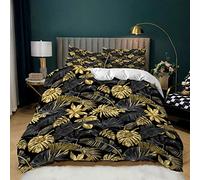 Funda Nordica Cama 150 Hojas Doradas Negras Fundas Nordicas Cama 150 Microfibra Antialérgico Colchas Cama 150 Modernas Antiarrugas,1 con Cremallera Colcha Cama 150+2 Funda Almohada 50x75cm