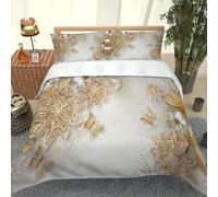 Funda Nordica Cama 150, Juego De Ropa De Cama De Invierno 260X240Cm Mariposa Flor Dorada Patrón, 3 Piezas Funda De Nórdica De Microfibra Y 2 Fundas De Almohada, con Cremallera