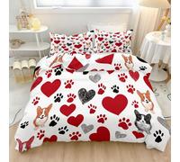 Funda Nórdica Cama 150, Lindo Perro Corgi Huella De Pata Tema Estampado Microfibra 3 Piezas Gris Suave Transpirable 260 x 220 cm Funda Nórdica + 2 Fundas de Almohada
