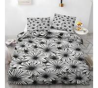 Funda Nordica Cama 150 Margaritas Blancas y Negras, Estampado de Moda Ropa de Cama Microfibra Suave y Cómoda con Cremallera Funda Edredon 220x240-2 Fundas Almohada 50x75 JW317