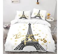 Funda Nórdica Cama 150 Microfibra Cómodo Y Duradero Paris Torre Eiffel Ropas De Cama 220 X 240 Cm + 2 Fundas De Almohada 40X75