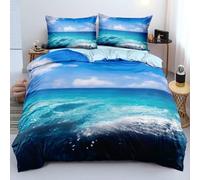 Funda Nordica Cama 150 Océano, Ropa de Cama Reversible Mar Azul 3D Microfibra Funda Edredon 240x220 cm y 2 Fundas de Almohada con Cremallera 3 Piezas 2063-ABC